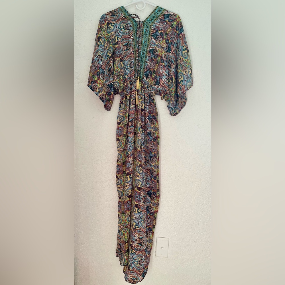 Rhea Rubi V Neck Jumpsuit in Teal And Burgundy Size OS NWT - Picture 6 of 8